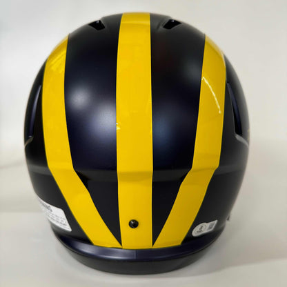 Autographed/Signed Blake Corum "2023 Champs" Michigan Wolverines Full Size FS F/S Speed Replica College Football Helmet Beckett BAS COA
