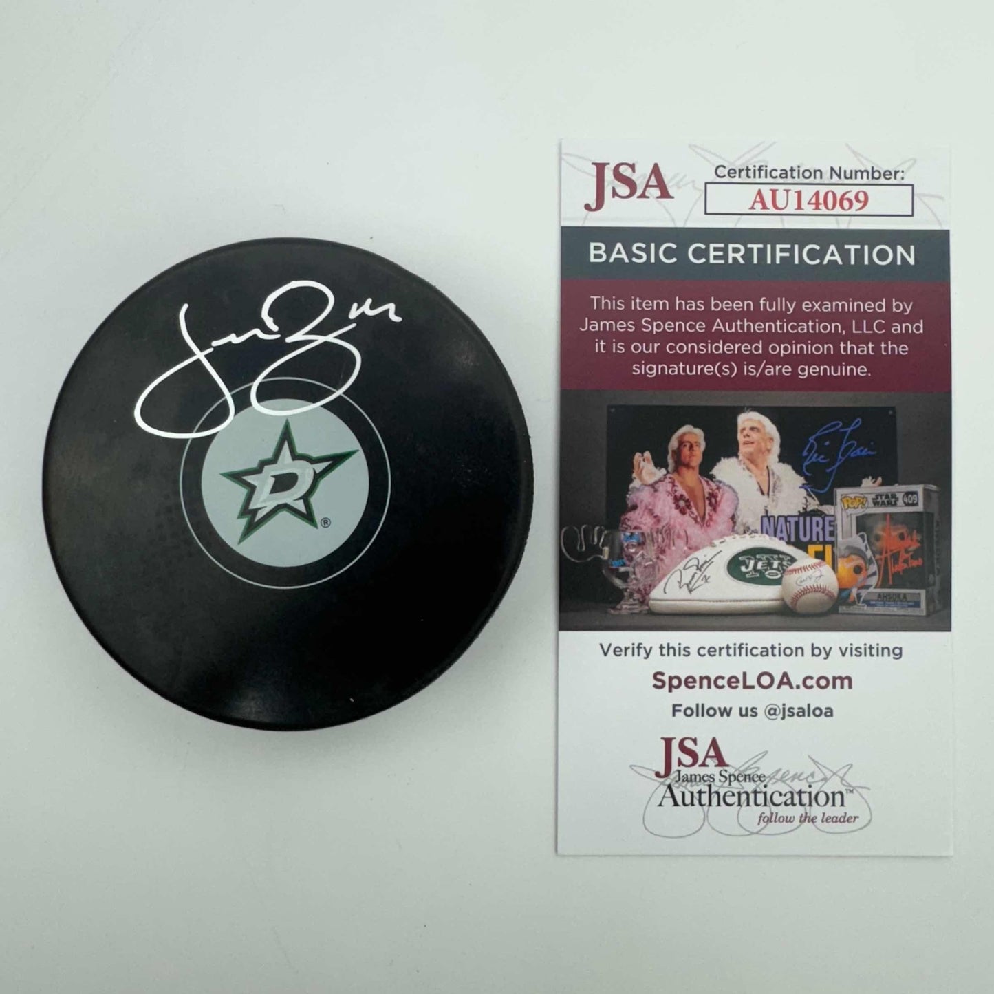Autographed/Signed Jamie Benn Dallas Stars Logo Hockey Puck JSA COA