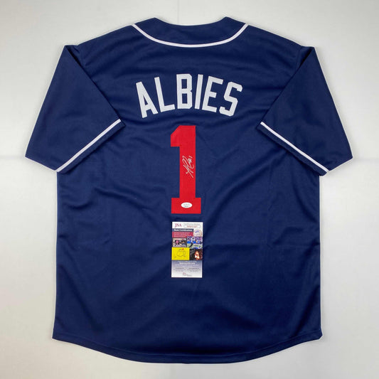 Autographed/Signed Ozzie Albies Atlanta Blue Baseball Jersey JSA COA