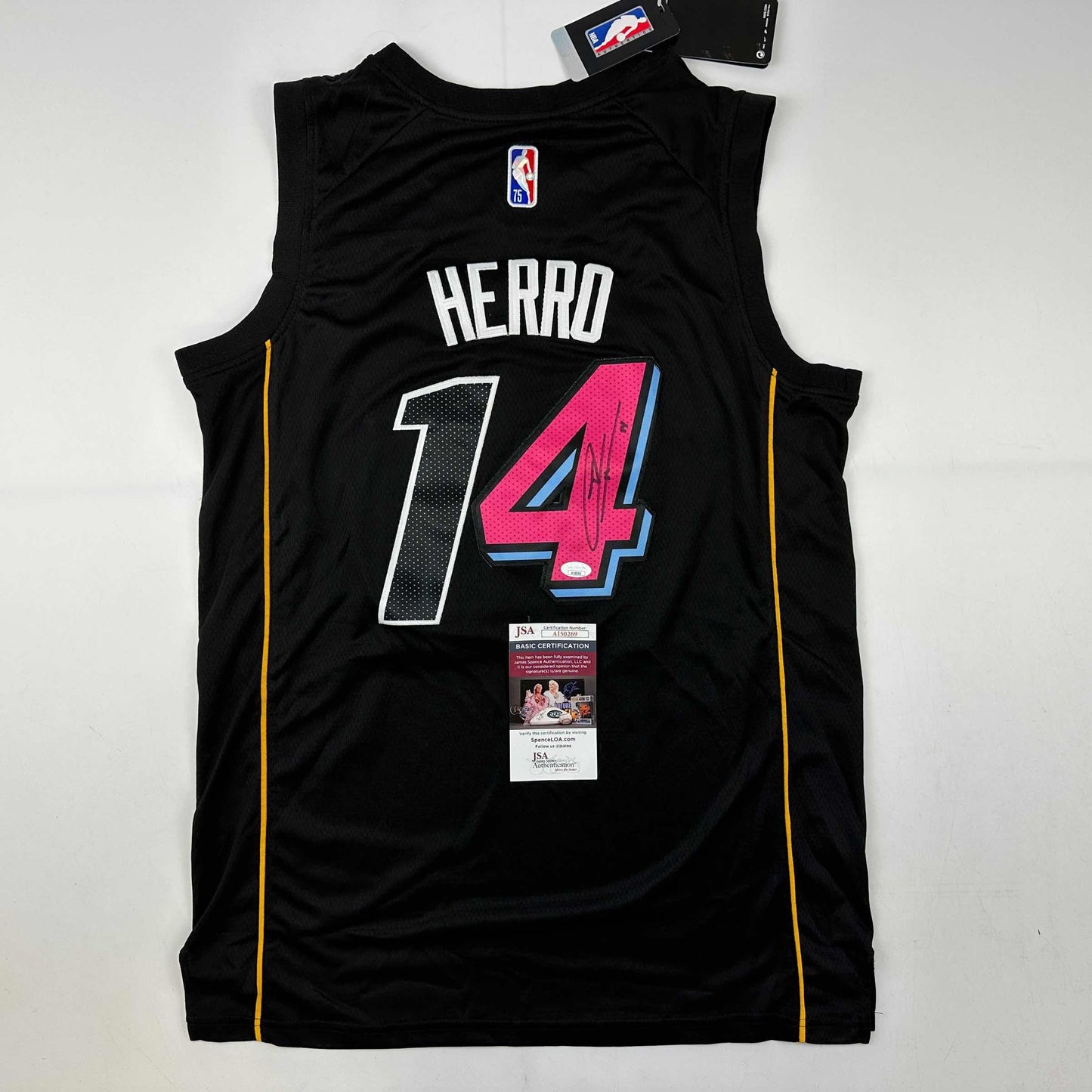 Autographed/Signed Tyler Herro Miami Black Mashup City Basketball Jersey JSA COA