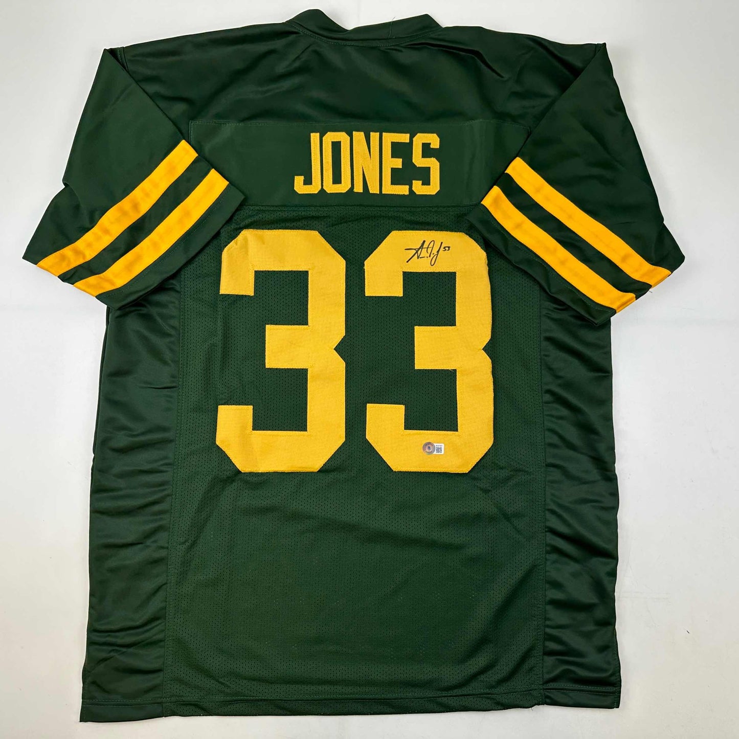 Autographed/Signed Aaron Jones Green Bay Color Rush Football Jersey Beckett BAS COA