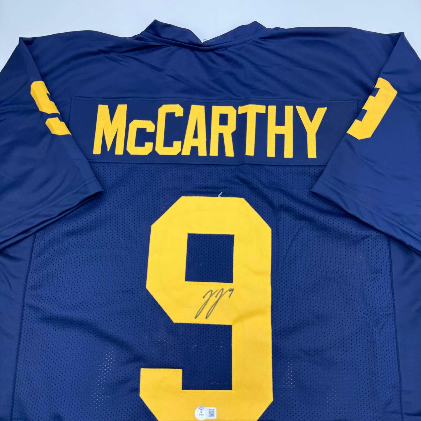 Autographed/Signed J.J. JJ McCarthy Michigan Blue College Football Jersey Beckett BAS COA