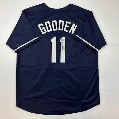 Autographed/Signed Dwight Doc Gooden New York Blue Baseball Jersey Beckett BAS COA