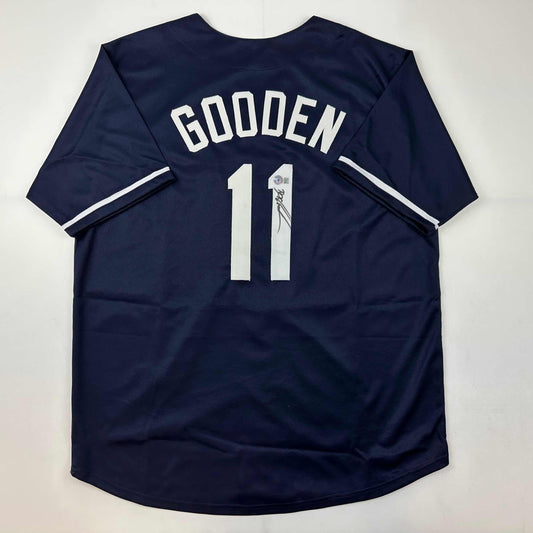 Autographed/Signed Dwight Doc Gooden New York Blue Baseball Jersey Beckett BAS COA