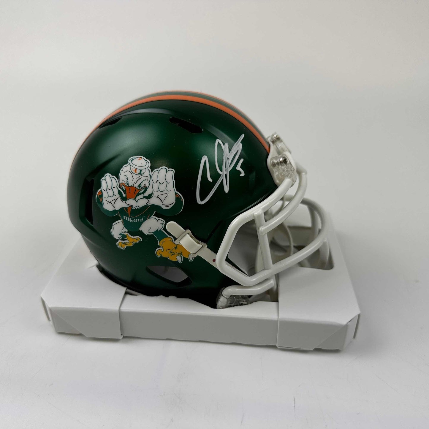 Autographed/Signed Andre Johnson Miami Hurricanes College Football Mini Helmet Beckett BAS COA