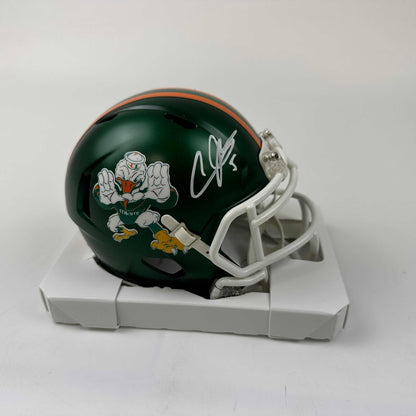 Autographed/Signed Andre Johnson Miami Hurricanes College Football Mini Helmet Beckett BAS COA