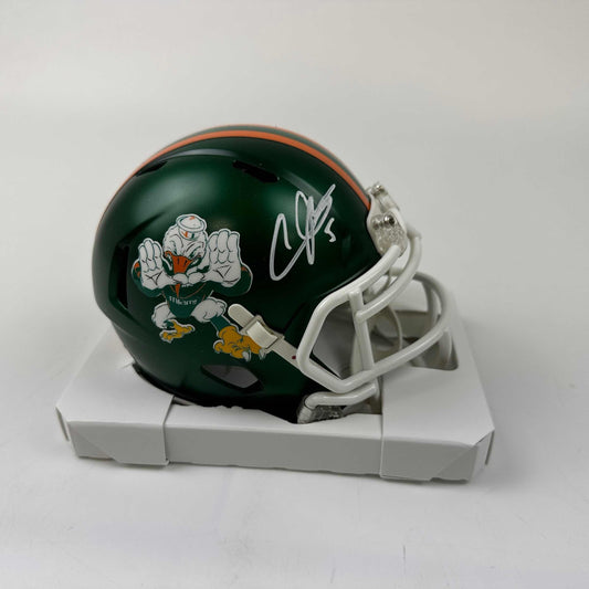 Autographed/Signed Andre Johnson Miami Hurricanes College Football Mini Helmet Beckett BAS COA
