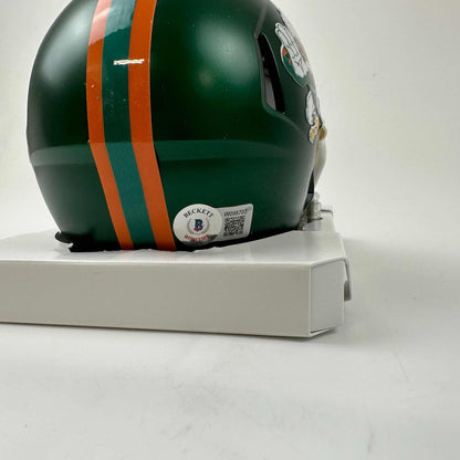 Autographed/Signed Andre Johnson Miami Hurricanes College Football Mini Helmet Beckett BAS COA