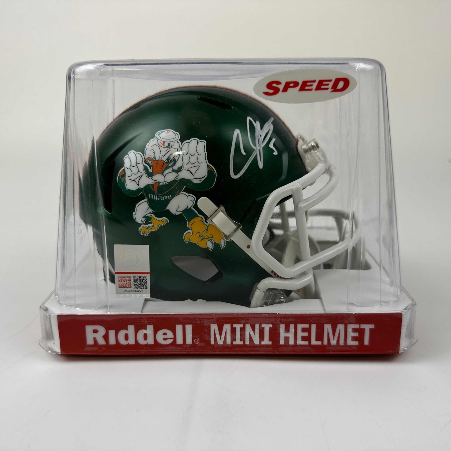 Autographed/Signed Andre Johnson Miami Hurricanes College Football Mini Helmet Beckett BAS COA