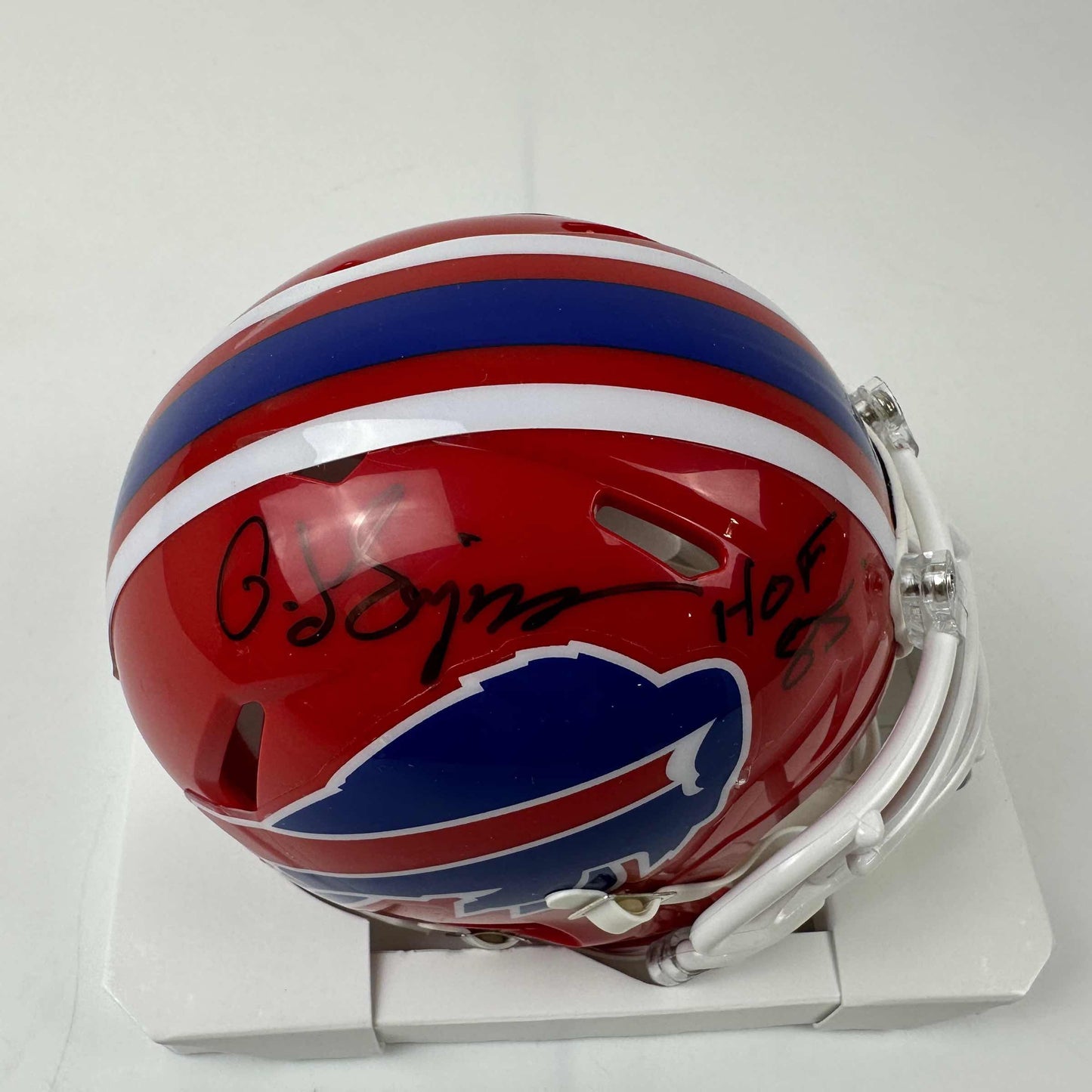 Autographed/Signed O.J. OJ Simpson HOF 85 Buffalo Bills Red Mini Football Helmet JSA COA