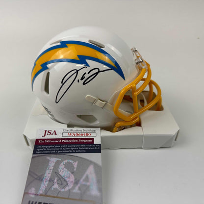 Autographed/Signed J.C. JC Jackson Los Angeles LA Chargers Football Mini Helmet JSA COA