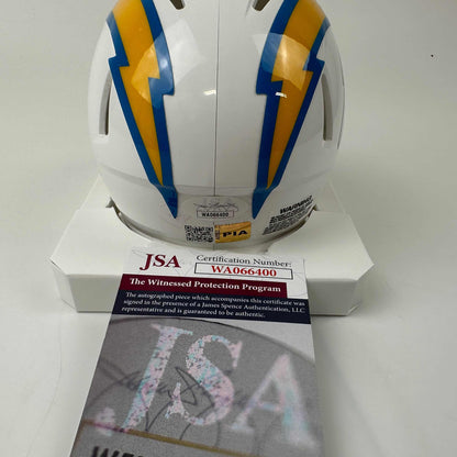 Autographed/Signed J.C. JC Jackson Los Angeles LA Chargers Football Mini Helmet JSA COA