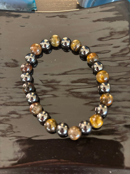 Tiger Eye & Hematite Protection Bracelet – Strength, Balance & Grounding Energy (Unisex)