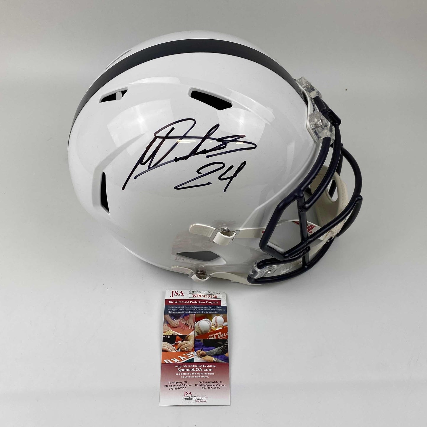 Autographed/Signed Miles Sanders Penn State Nittany Lions Full Size FS F/S Replica College Football Helmet JSA COA