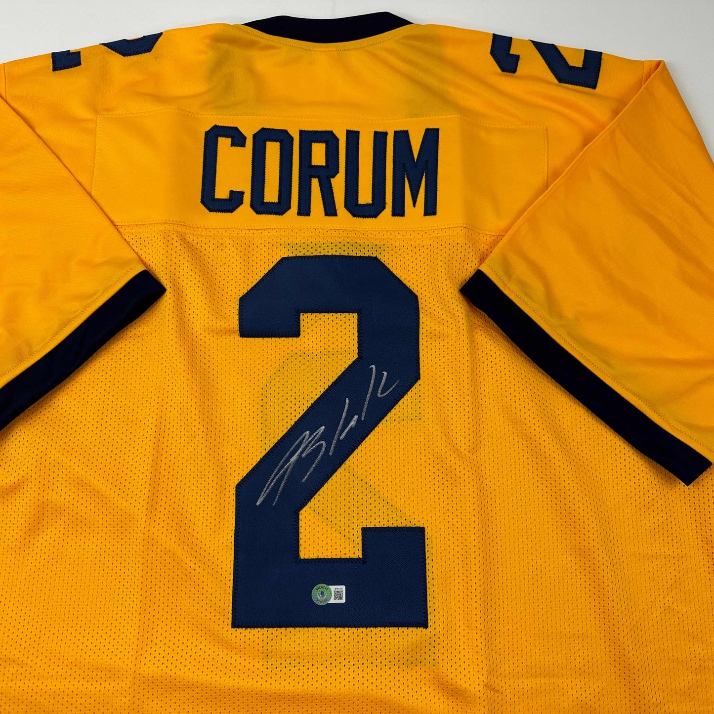Autographed/Signed Blake Corum Michigan Yellow College Football Jersey Beckett BAS COA