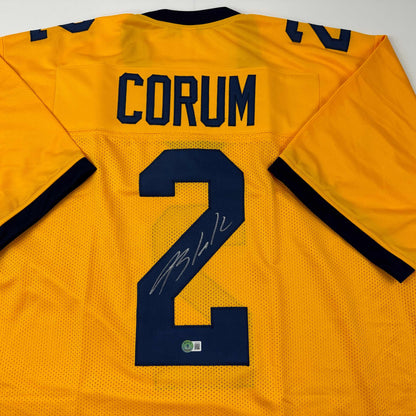Autographed/Signed Blake Corum Michigan Yellow College Football Jersey Beckett BAS COA