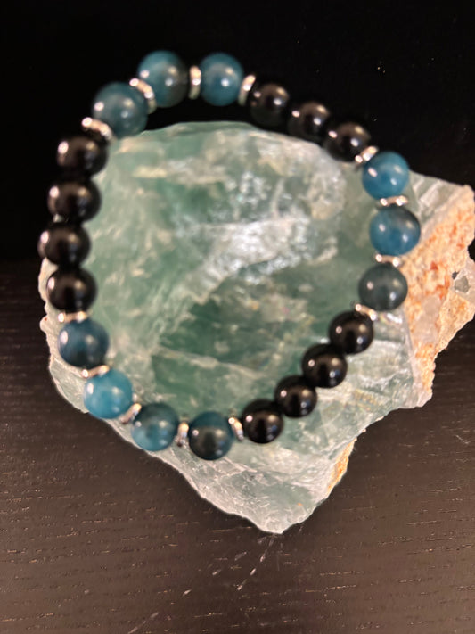 Guardian Bracelet – Blue Apatite & Black Obsidian Beaded Protection Bracelet