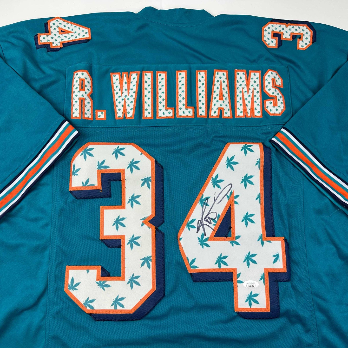 Autographed/Signed Ricky Williams Miami Teal Pot Leaf Football Jersey JSA COA