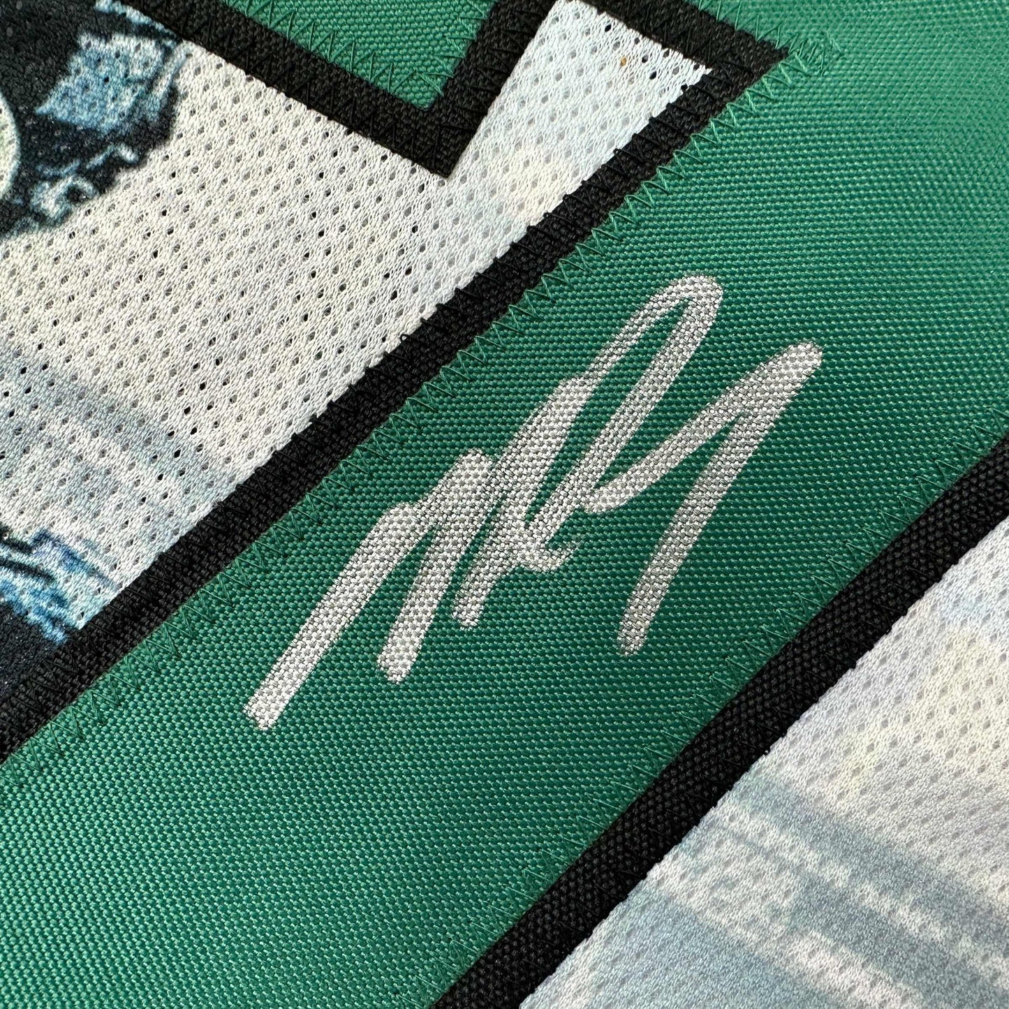 Autographed/Signed Michael Mike Vick Philadelphia White Artwork Photo Football Jersey JSA COA