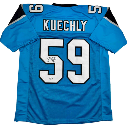 Autographed/Signed Luke Kuechly Carolina Blue Football Jersey Beckett BAS COA