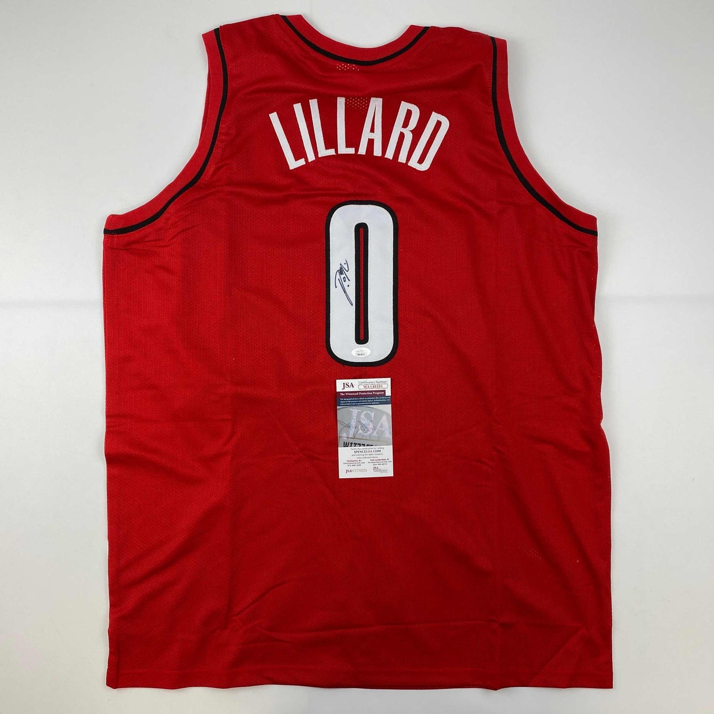 Autographed/Signed Damian Lillard Portland Red Basketball Jersey JSA COA