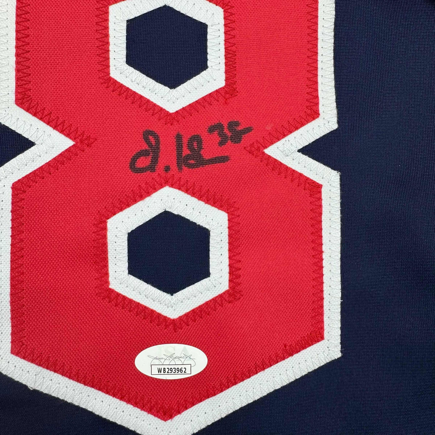Framed Autographed/Signed Steven Kwan 35x39 Cleveland Blue Baseball Jersey JSA COA