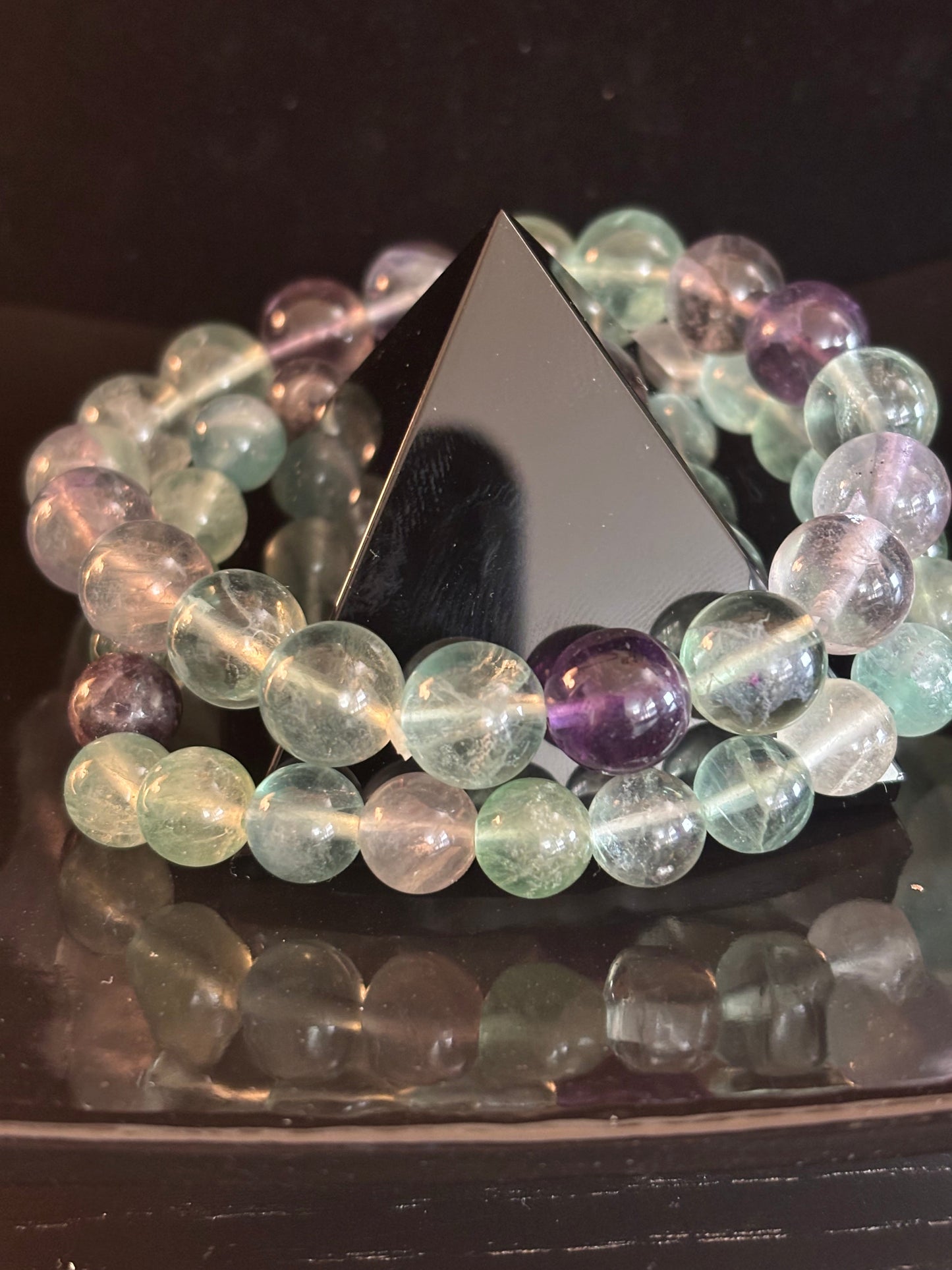 Reiki-Infused Natural Rainbow Fluorite Bracelet for Mental Focus, Intuition & Heart-Third Eye Alignment (6mm, 8mm & 10mm)