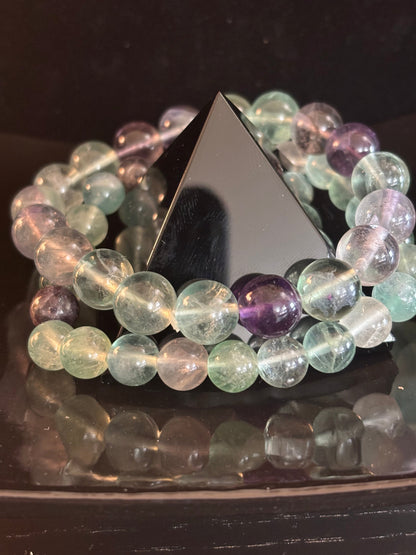 Reiki-Infused Natural Rainbow Fluorite Bracelet for Mental Focus, Intuition & Heart-Third Eye Alignment (6mm, 8mm & 10mm)