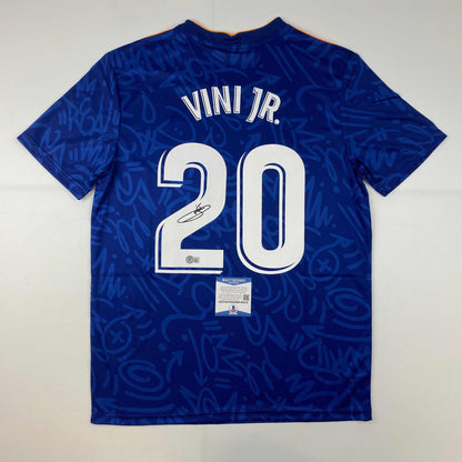 Autographed/Signed Vini Vinicius Jr. Real Madrid Blue Soccer Jersey Beckett BAS COA