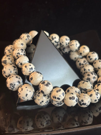Dalmatian Jasper Gemstone Bracelet for Joy & Grounding | 8mm, 10mm, 12mm Beads