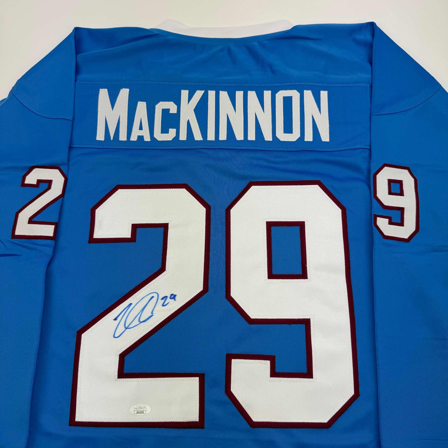 Autographed/Signed Nathan MacKinnon Colorado Blue Hockey Jersey JSA COA