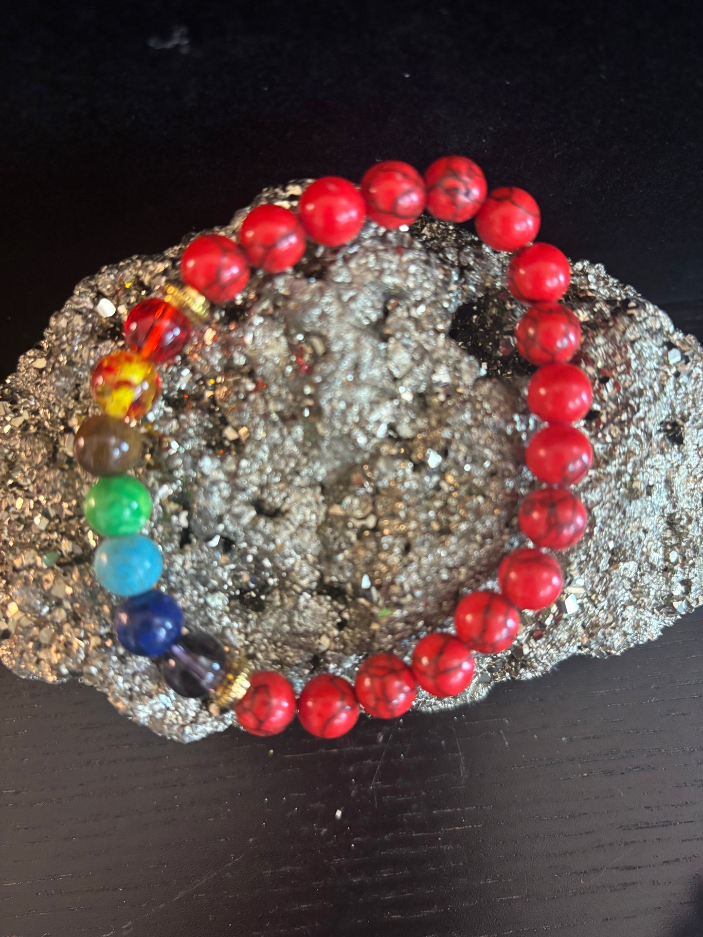 Chakra & Red Turquoise Energy Alignment Bracelet – 8mm Beads for Spiritual Protection & Vitality (Medium Wrists)