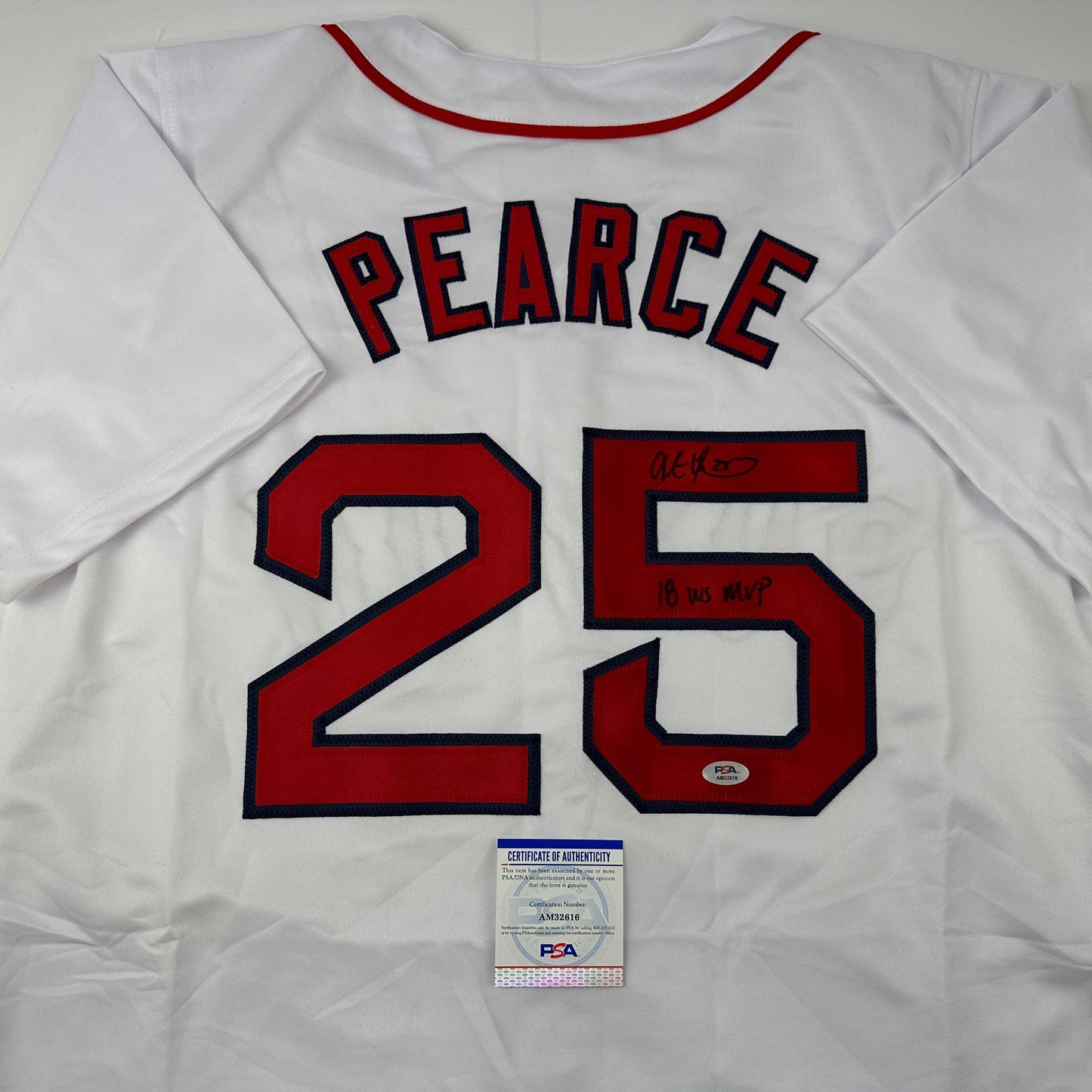 Autographed/Signed Steve Pearce 18 WS MVP Boston White Baseball Jersey PSA/DNA COA