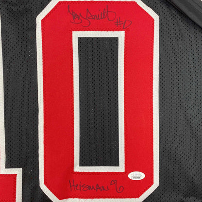 Autographed/Signed Troy Smith Heisman 06 Ohio State Black College Football Jersey JSA COA