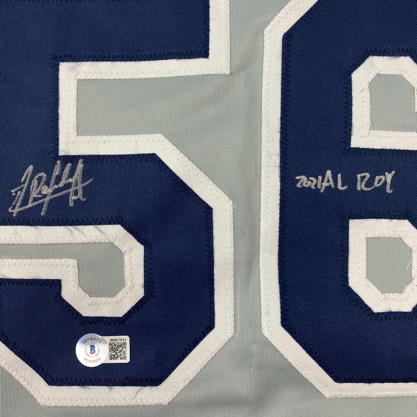 Autographed/Signed Randy Arozarena Tampa Bay Grey Stat Baseball Jersey Beckett BAS COA