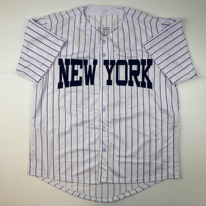 Autographed/Signed Aroldis Chapman New York Pinstripe Baseball Jersey Beckett BAS COA