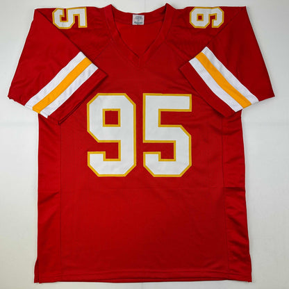 Autographed/Signed Chris Jones Kansas City Red Football Jersey JSA COA