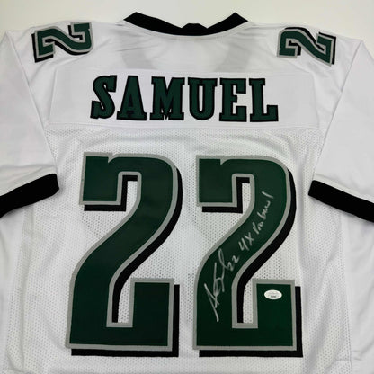 Autographed/Signed Asante Samuel Sr. 4x Pro Bowl Philadelphia White Football Jersey JSA COA