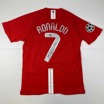 Autographed/Signed Cristiano Ronaldo Manchester United Red 2008 Champions League Final Soccer Jersey Beckett BAS COA/LOA