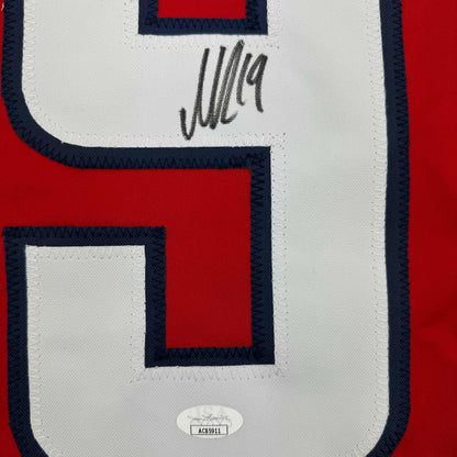 Framed Autographed/Signed Nicklas Backstrom 35x39 Washington Red Hockey Jersey JSA COA