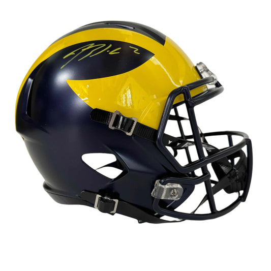 Autographed/Signed Blake Corum Michigan Wolverines Full Size FS F/S Speed Replica College Football Helmet Beckett BAS COA