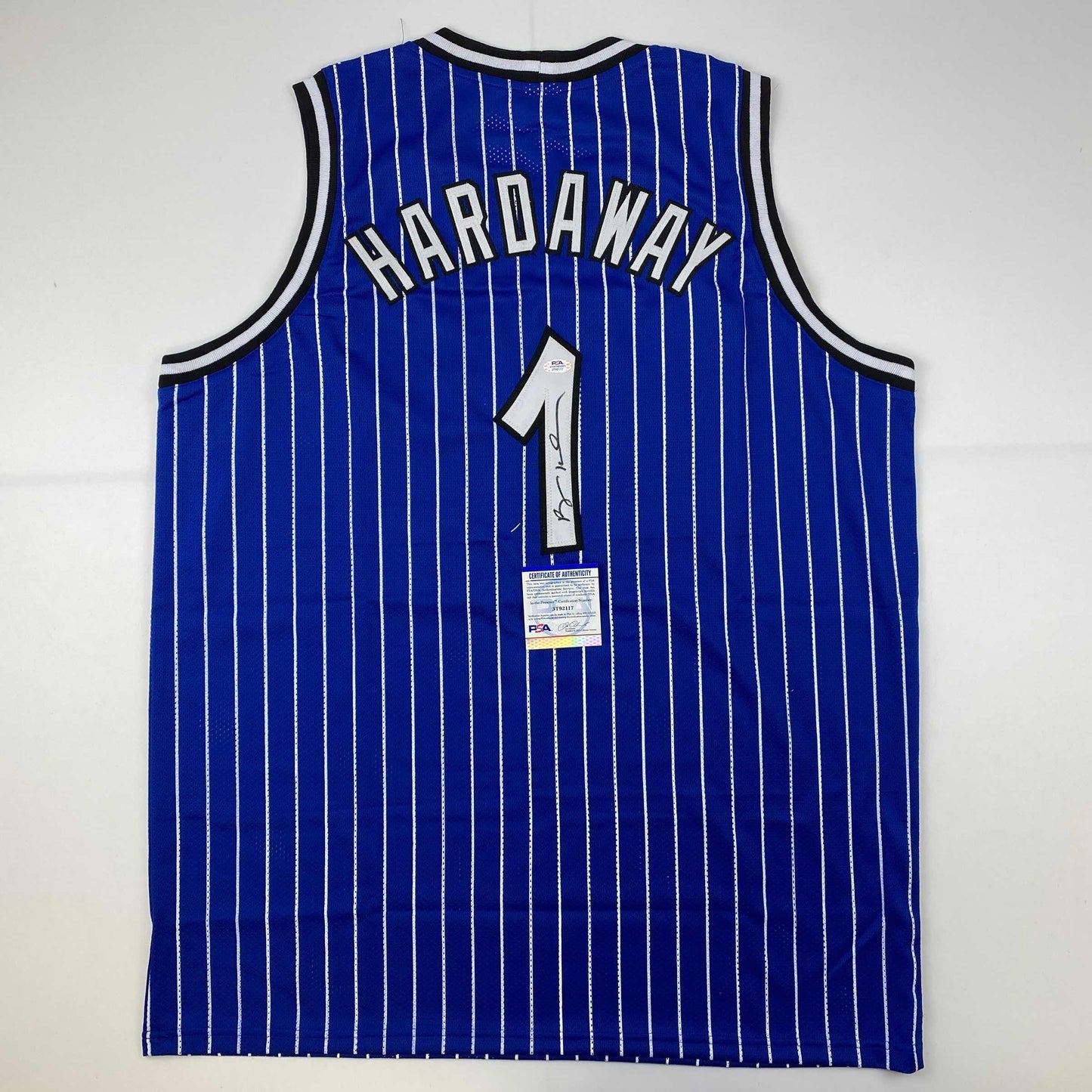 Autographed/Signed Anfernee Penny Hardaway Orlando Blue Pinstripe Basketball Jersey PSA/DNA COA