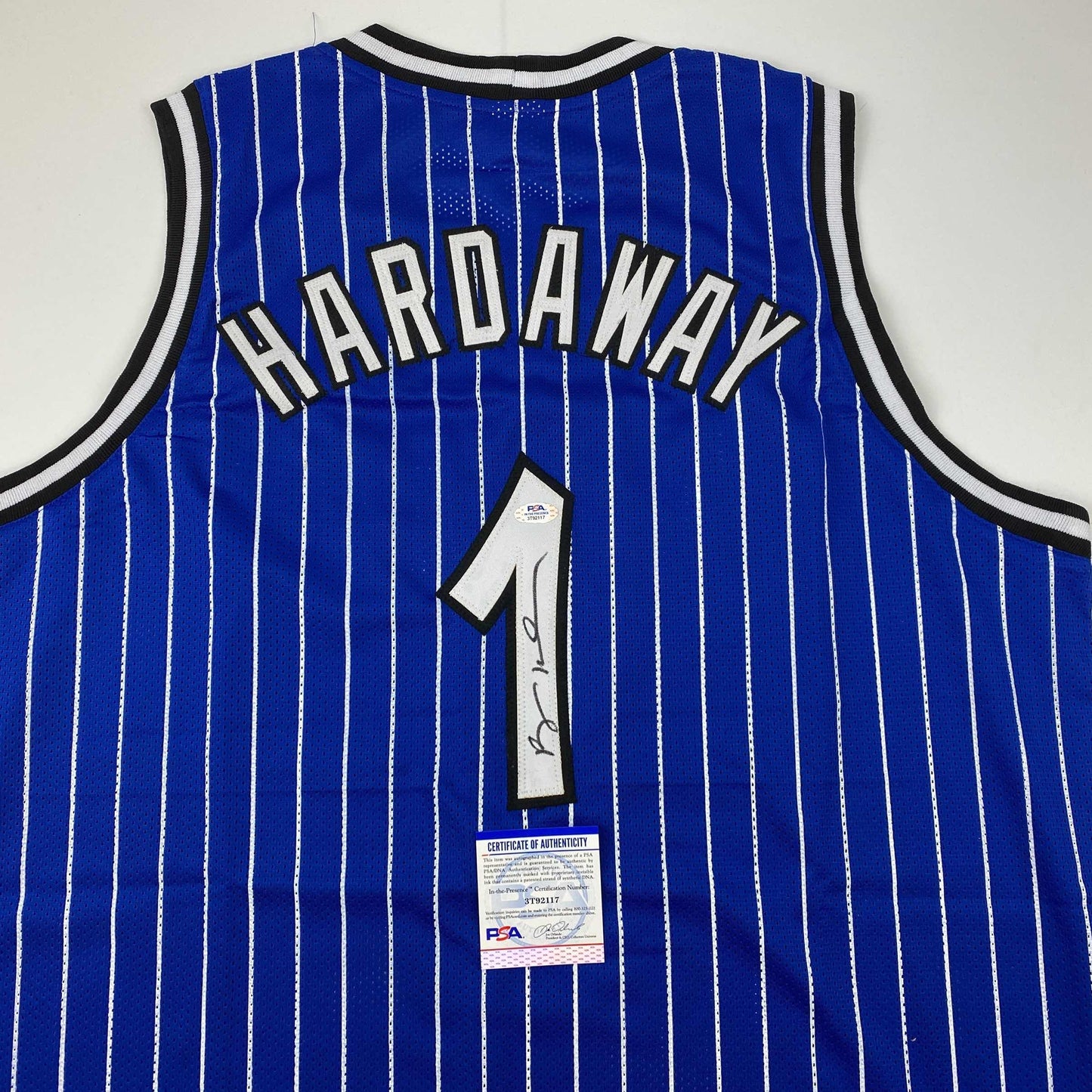 Autographed/Signed Anfernee Penny Hardaway Orlando Blue Pinstripe Basketball Jersey PSA/DNA COA