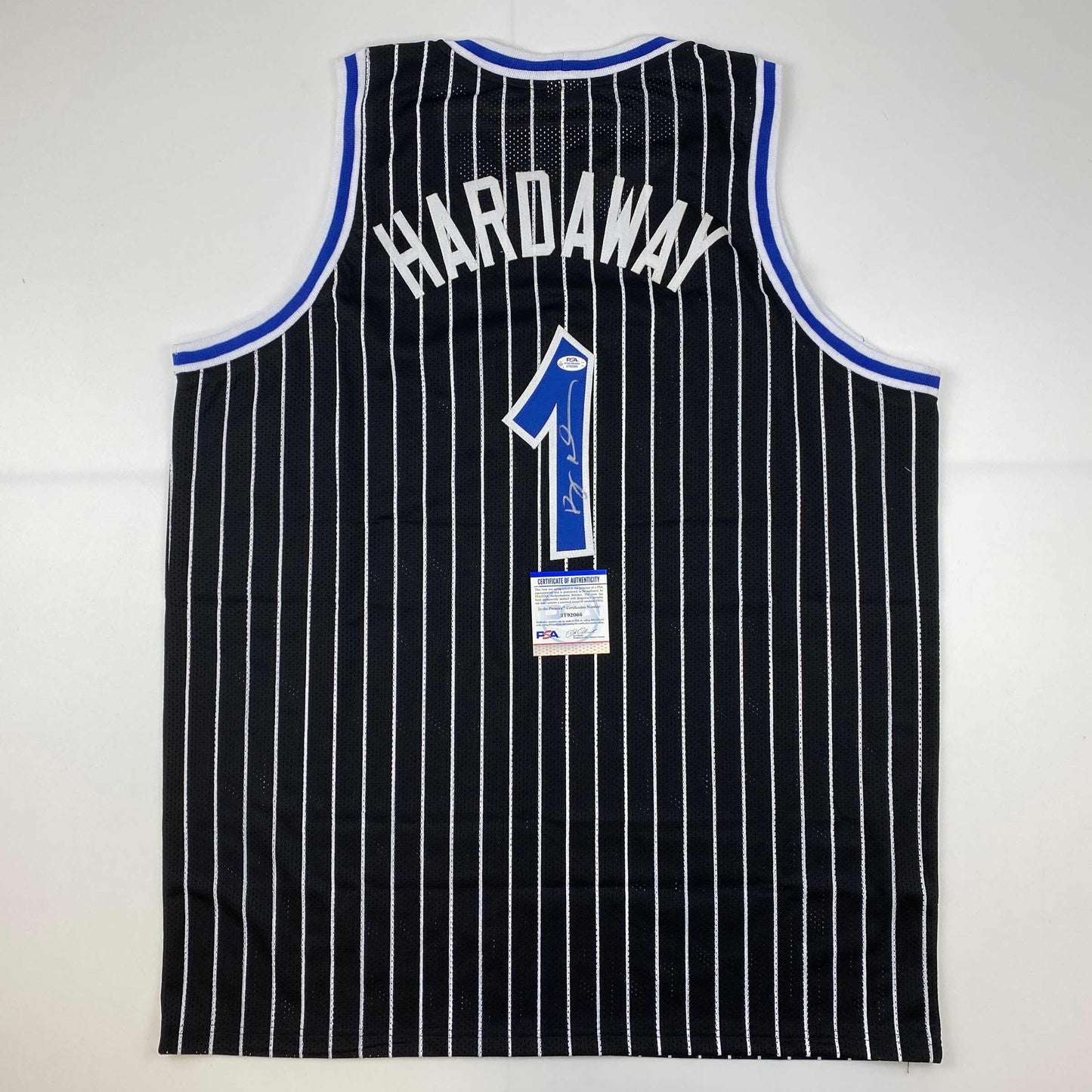Autographed/Signed Anfernee Penny Hardaway Orlando Black Pinstripe Basketball Jersey PSA/DNA COA