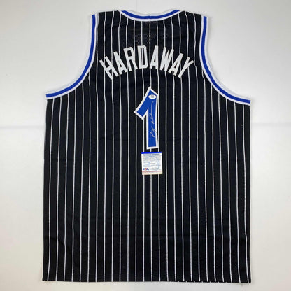Autographed/Signed Anfernee Penny Hardaway Orlando Black Pinstripe Basketball Jersey PSA/DNA COA