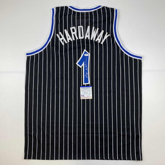 Autographed/Signed Anfernee Penny Hardaway Orlando Black Pinstripe Basketball Jersey PSA/DNA COA