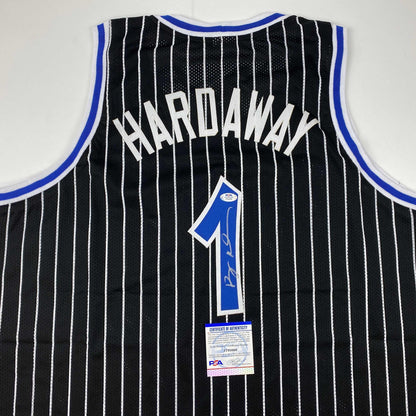 Autographed/Signed Anfernee Penny Hardaway Orlando Black Pinstripe Basketball Jersey PSA/DNA COA