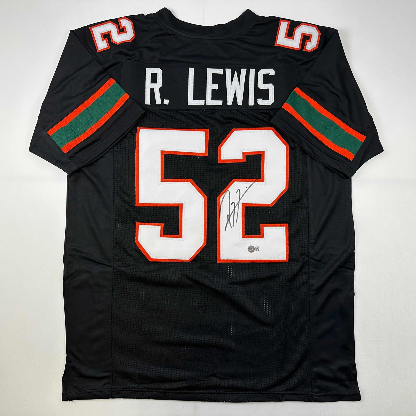 Autographed/Signed Ray Lewis Miami Black College Football Jersey Beckett BAS COA