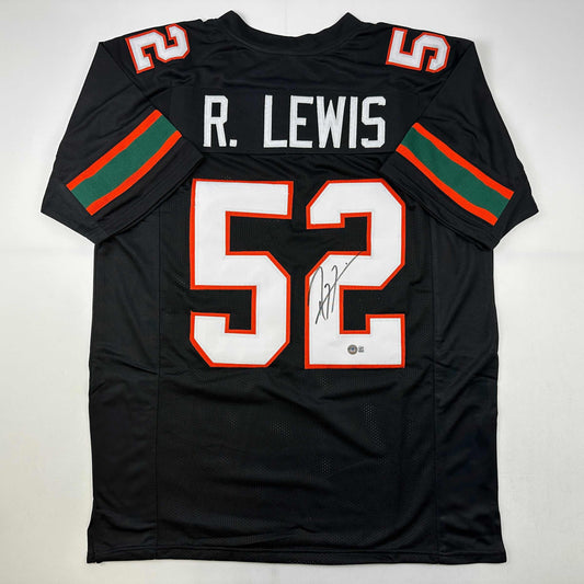 Autographed/Signed Ray Lewis Miami Black College Football Jersey Beckett BAS COA