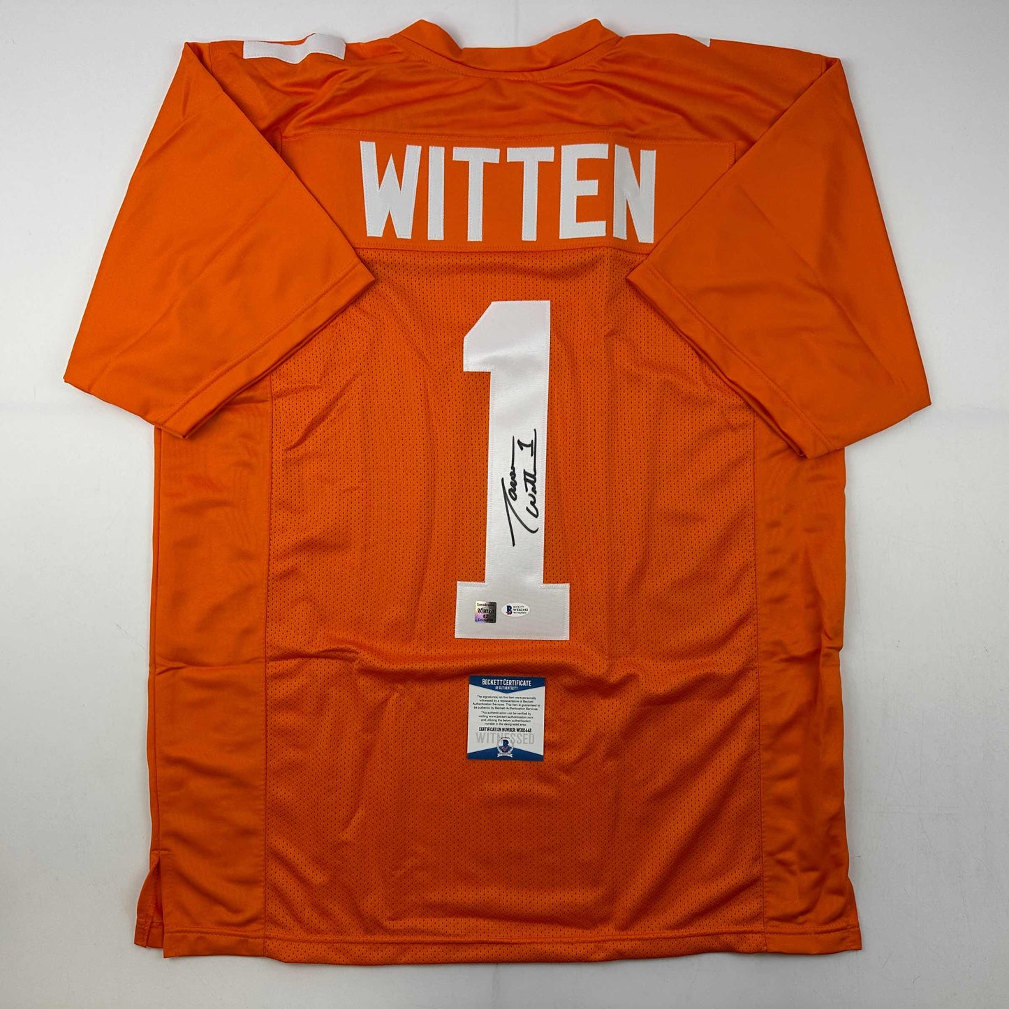 Autographed/Signed Jason Witten Tennessee Orange College Football Jersey Beckett BAS COA